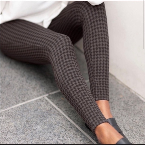 SPANX Jean-Ish Houndstooth Plaid Leggings Pants PullOn Waist Slimming Black Gray - Picture 11 of 11